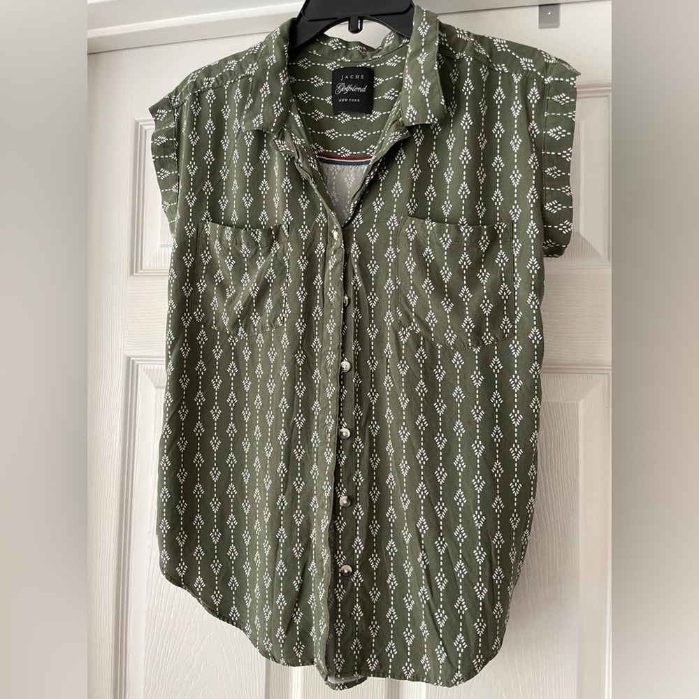Zachs Girlfriend New York Olive Green & White Button down